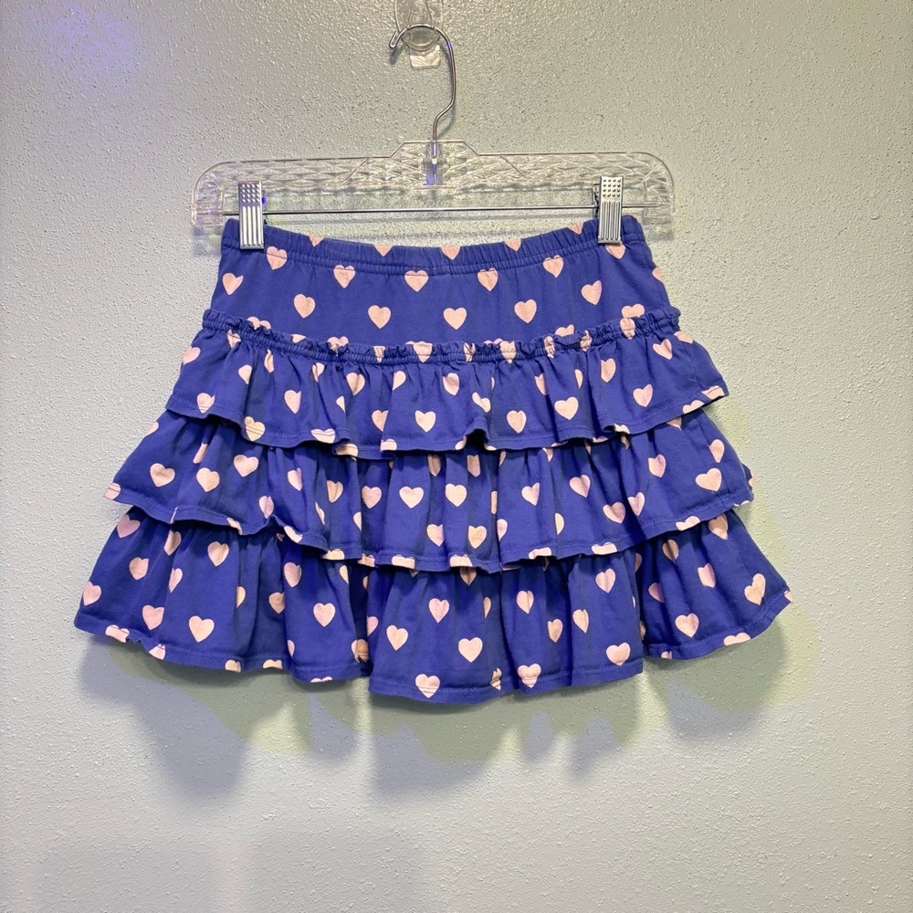 Mini Boden Girls’ Blue and Pink Heart Polka Dot Ruffle Mini Skirt with Shorts​ - Picture 6 of 8